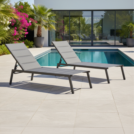 Şezlong de grădină poziţionabil, negru/gri, LOPEZ [5]