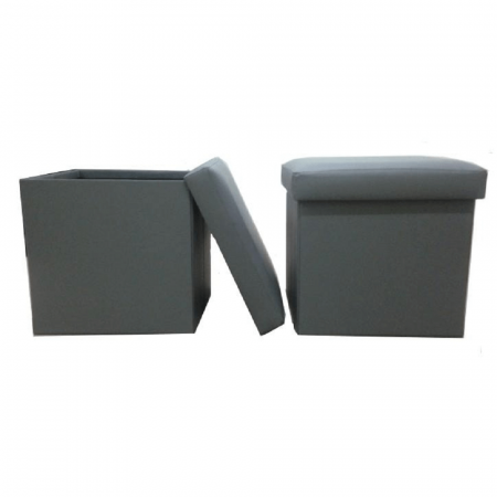 Tabureti - Taburet pliabil, piele eco gri, TELA NEW