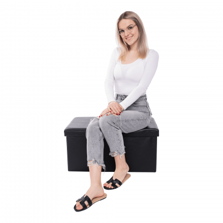 Taburet pliabil, piele eco neagră, IMRA [12]