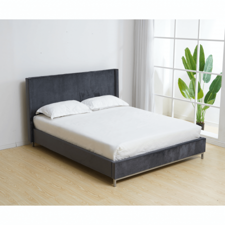 Pat de dormitor tapitat, stofa gri ,cu suport de saltea inclus , 200x180 cm ,Bortis Impex [3]