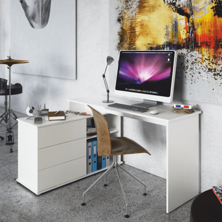 Birou PC universal de colţ, alb,Bortis Impex [4]