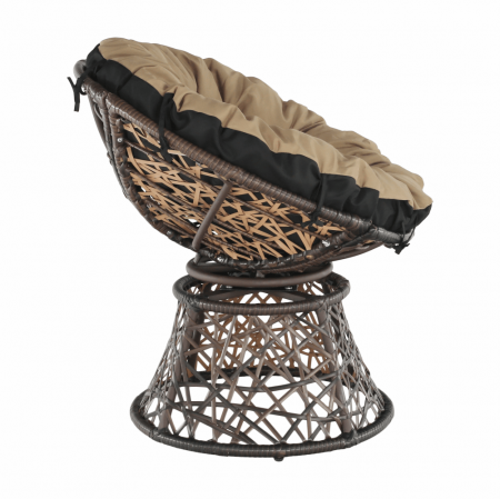 Fotoliu rotativ cu perna de gradina sau terasa, maro/negru/bej ,cadru otel-ratan sintetic [9]