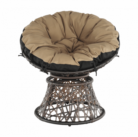 Fotoliu rotativ cu perna de gradina sau terasa, maro/negru/bej ,cadru otel-ratan sintetic [11]