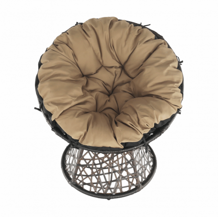Fotoliu rotativ cu perna de gradina sau terasa, maro/negru/bej ,cadru otel-ratan sintetic [12]