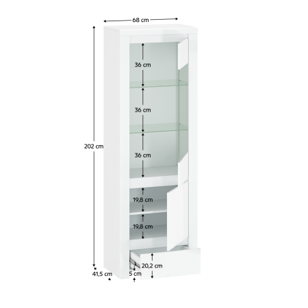 Vitrina 1D1W1S, alb lucios, LINDY [5]