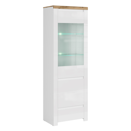 Bucatarie - Vitrină 1D1W1S, alb lucios/ stejar wotan, VILGO