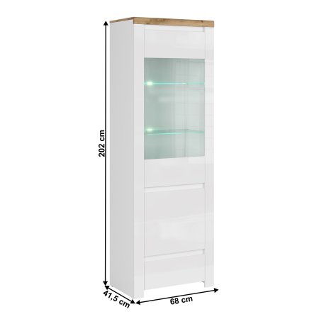 Vitrină 1D1W1S, alb lucios/ stejar wotan, VILGO [3]