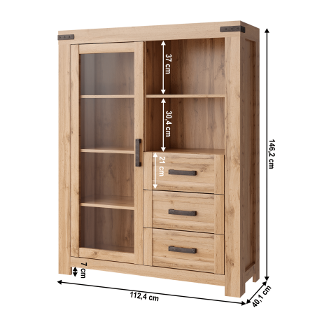 Vitrină 1W3S, stejar wotan, MORATIZ [1]