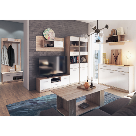 Vitrină 2D1W1S/80, alb/stejar sonoma, TEYO [4]