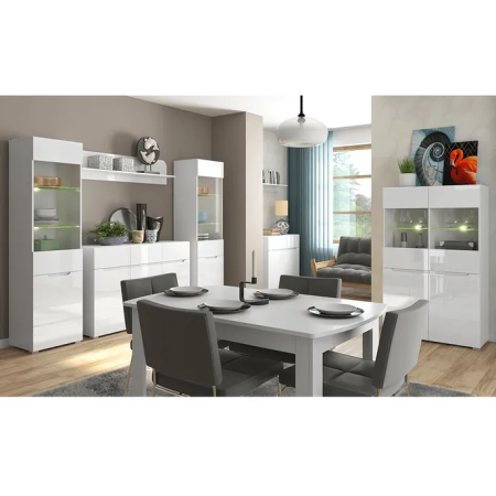 Vitrină 2D2W, alb / alb cu luciu extra ridicat HG, JOLK [4]