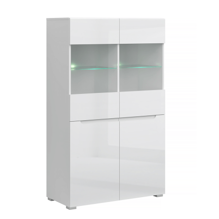 Bucatarie - Vitrină 2D2W, alb / alb cu luciu extra ridicat HG, JOLK