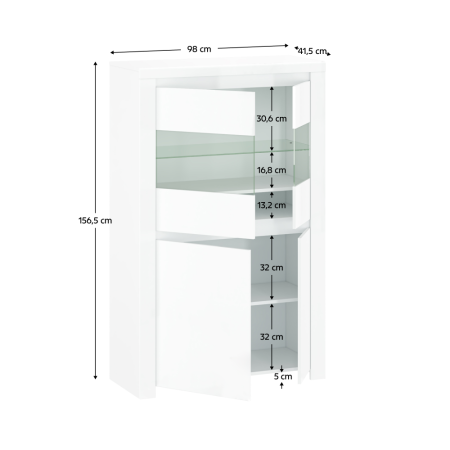 Vitrină 2D2W, alb lucios, LINDY [4]