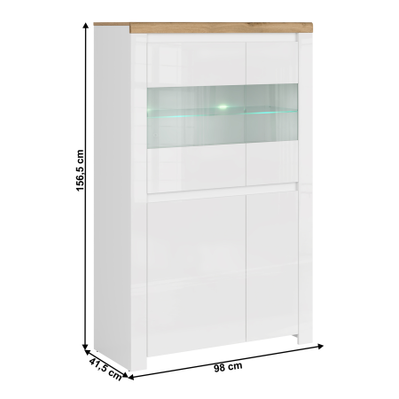 Vitrină 2D2W, alb lucios/ stejar wotan, VILGO [6]