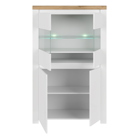 Vitrină 2D2W, alb lucios/ stejar wotan, VILGO [2]