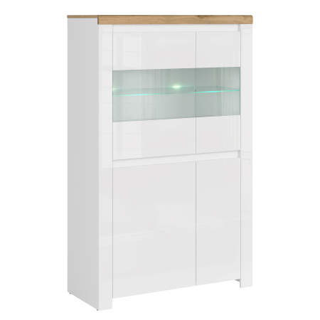 Toate Produsele - Vitrină 2D2W, alb lucios/ stejar wotan, VILGO