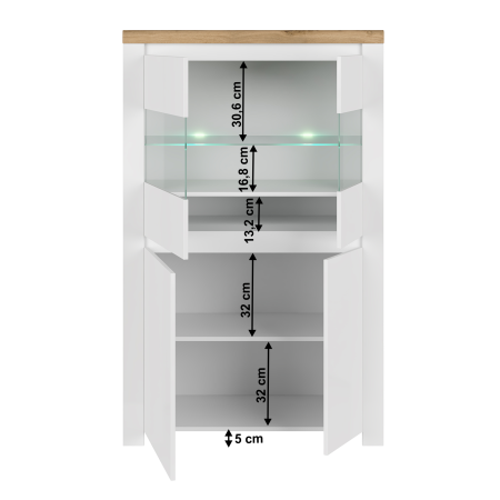 Vitrină 2D2W, alb lucios/ stejar wotan, VILGO [5]