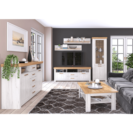 Vitrină A, stejar craft auriu / stejar craft alb, SUDBURY [1]