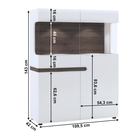 Vitrină, albă extra luciu ridicat HG/stejar sonoma închis, LYNATET TYP 33 [1]