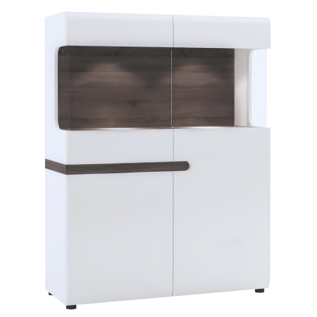 Bucatarie - Vitrină, albă extra luciu ridicat HG/stejar sonoma închis, LYNATET TYP 33