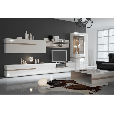 Vitrină, albă extra luciu ridicat HG/stejar sonoma închis, LYNATET TYP 33 [2]