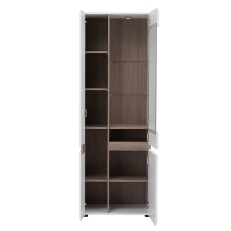 Vitrină, albă extra luciu ridicat HG/stejar sonoma închis, model dreapta, LYNATET TYP 01 [2]