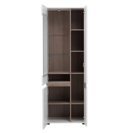 Vitrină, albă extra luciu ridicat HG/stejar sonoma închis, model stânga, LYNATET TYP 01 [4]