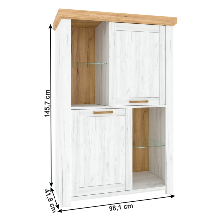 Vitrină C, stejar craft auriu / stejar craft alb, SUDBURY [2]