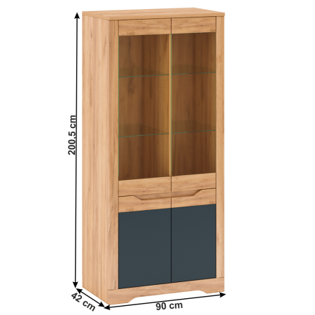 Vitrină H, stejar craft auriu / gri grafit, FIDEL [3]