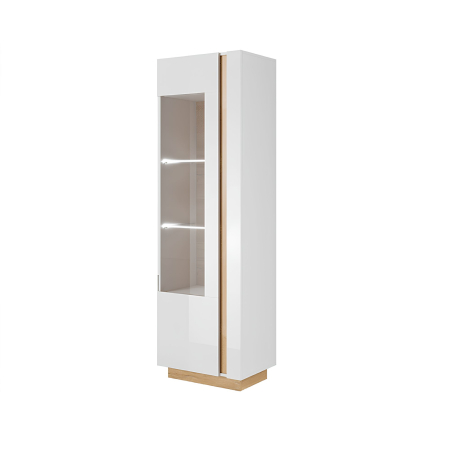 Bucatarie - Vitrină înaltă 60, alb/stejar grandson/alb lucios, CITY
