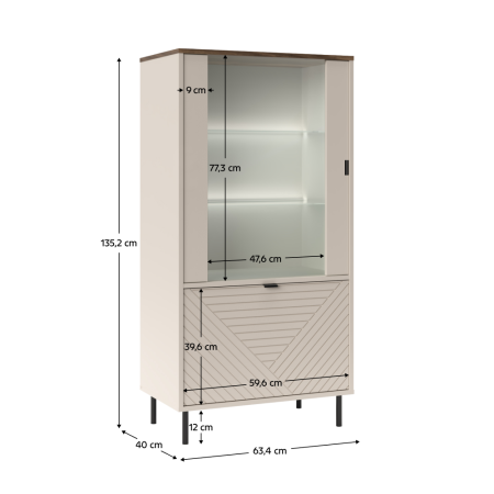 Vitrină joasă, caşmir/stejar castello, EYCO 1D1W [5]