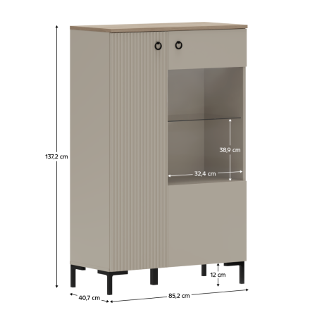 Vitrină joasă, gri-maroniu Taupe/stejar silverjack, DOMCA 1D1W/140 [1]