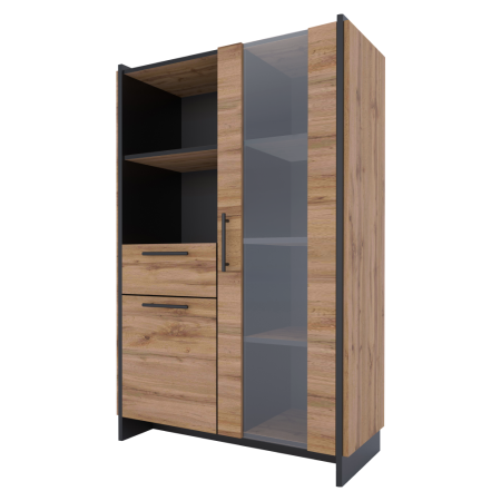 Bucatarie - Vitrină joasă, stejar wotan/negru, AMONI 1D1W1S