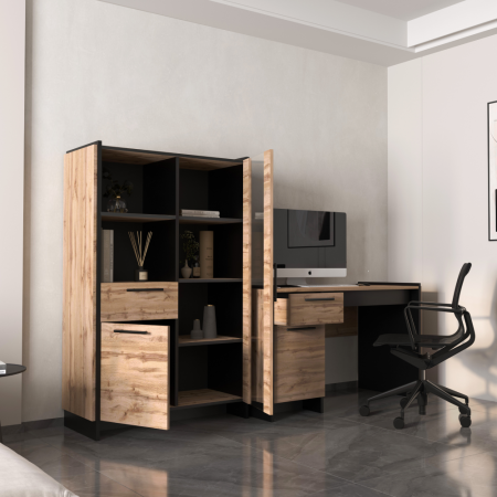 Vitrină joasă, stejar wotan/negru, AMONI 1D1W1S [4]