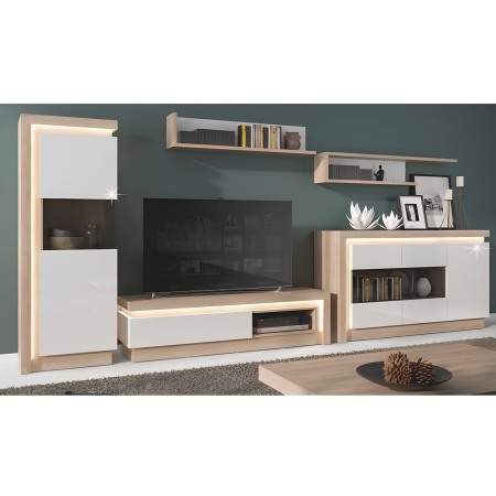 Vitrină LYOV01L, stejar riviera/alb cu luciu extra ridicat, LEONARDO [5]