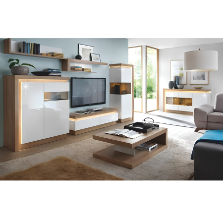 Vitrină LYOV01L, stejar riviera/alb cu luciu extra ridicat, LEONARDO [4]