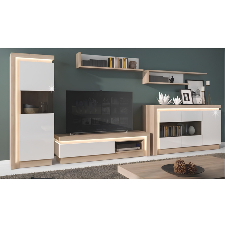 Vitrină LYOV01P, stejar riviera/alb cu luciu extra ridicat, LEONARDO [4]