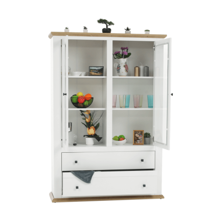Vitrină MZ5, alb / stejar grand, LEON [1]