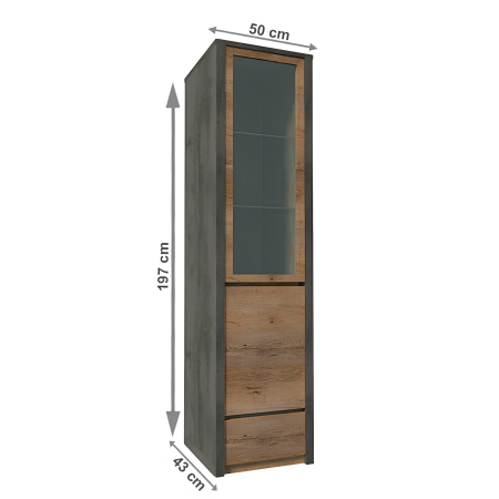 Vitrină, stejar lefkas închis/gri, MONTANA W1D [3]