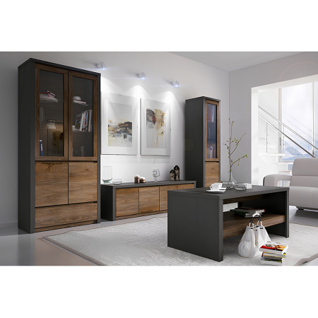 Vitrină, stejar lefkas închis/gri, MONTANA W1D [2]