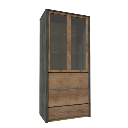 Bucatarie - Vitrină, stejar lefkas închis/gri, MONTANA W2D