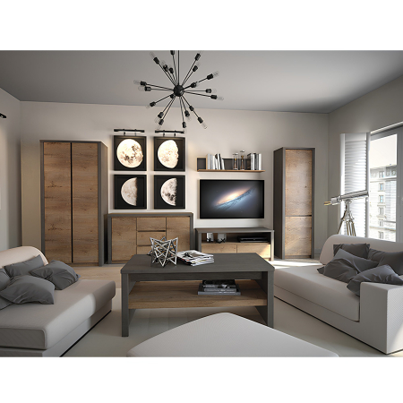 Vitrină, stejar lefkas închis/gri, MONTANA W2D [1]