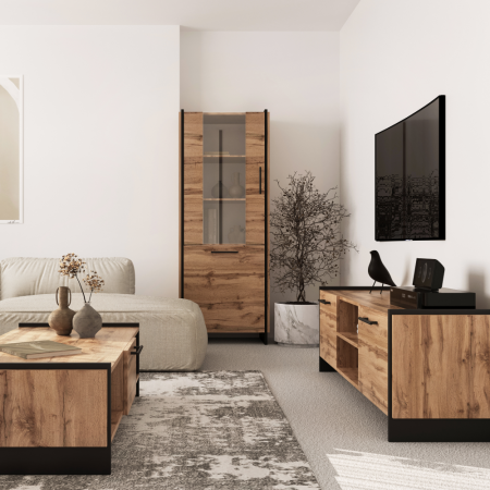 Vitrină, stejar wotan/negru, AMONI 1D1W [3]