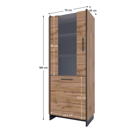 Vitrină, stejar wotan/negru, AMONI 1D1W [4]