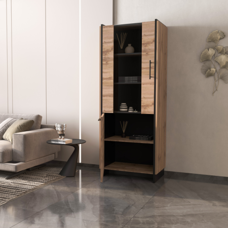 Vitrină, stejar wotan/negru, AMONI 1D1W [2]