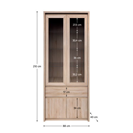 Vitrină TYP 3, PAL melaminat, stejar sonoma, NORTY [2]