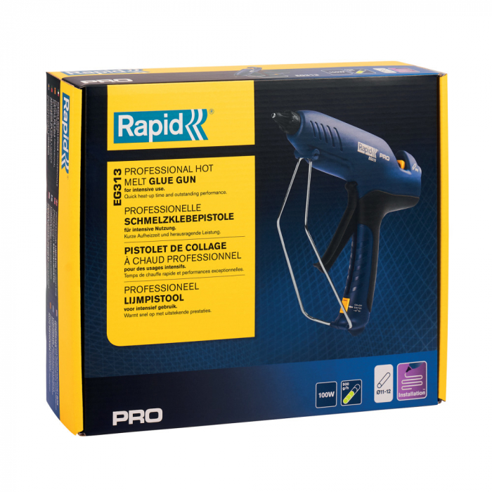 Rapid 5001490, Pistol profesional GlueGun PRO EG313, albastru, max 100W, debit 900g/h, 195°C, functional cu batoane de 12 mm [17]