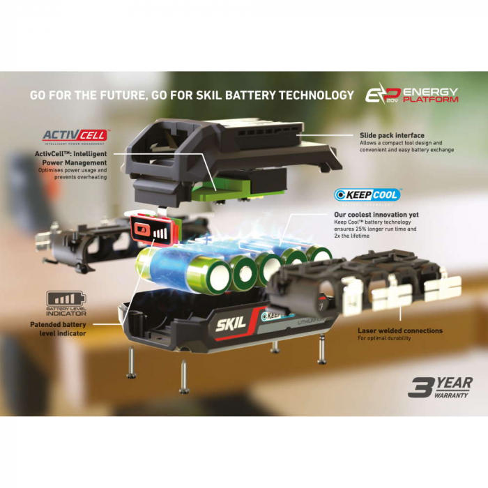 Set incarcator si acumulator SKIL BC1E3111AA, 20V Max“ (18 V) 4.0Ah „Keep Cool“ Li-Ion [7]