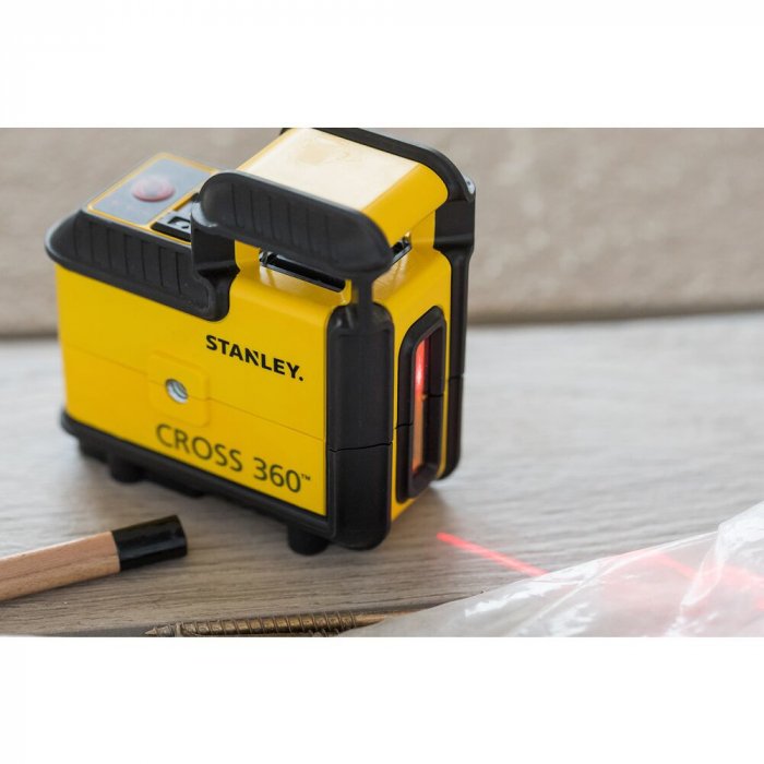 Stanley STHT77640-1, nivela laser Cross 360°, cu linie in cruce, lumina rosie (630 nm), prindere trepied 1/4", 4x1.5V AA, ± 0.5mm/m, raza actiune 20m, trepied [8]