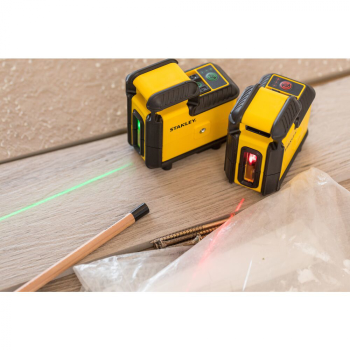 Stanley STHT77640-1, nivela laser Cross 360°, cu linie in cruce, lumina rosie (630 nm), prindere trepied 1/4", 4x1.5V AA, ± 0.5mm/m, raza actiune 20m, trepied [9]