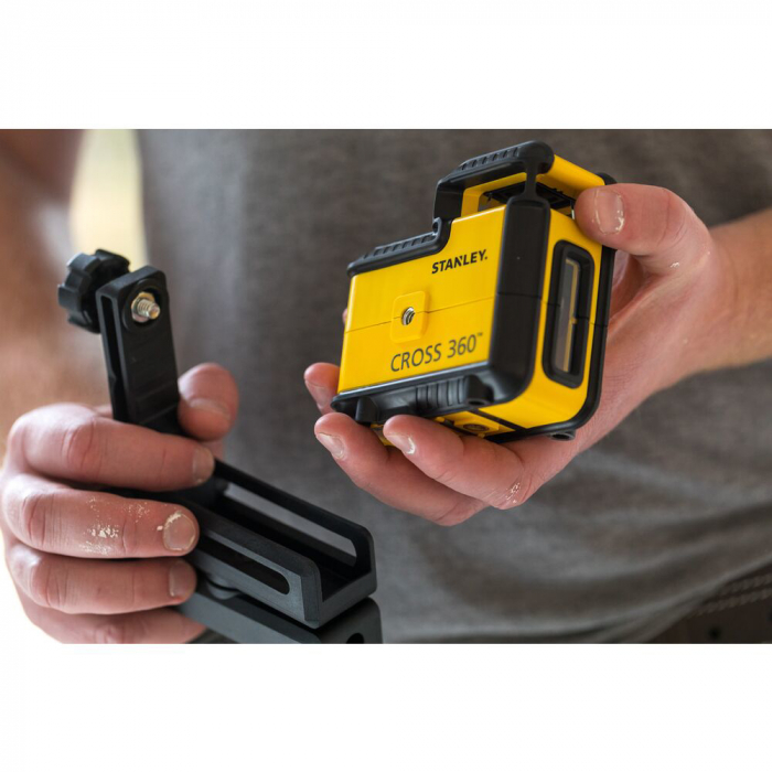 Stanley STHT77640-1, nivela laser Cross 360°, cu linie in cruce, lumina rosie (630 nm), prindere trepied 1/4", 4x1.5V AA, ± 0.5mm/m, raza actiune 20m, trepied [3]